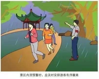 景區內澇預警時(shí)，應及時(shí)安排游客有序撤離