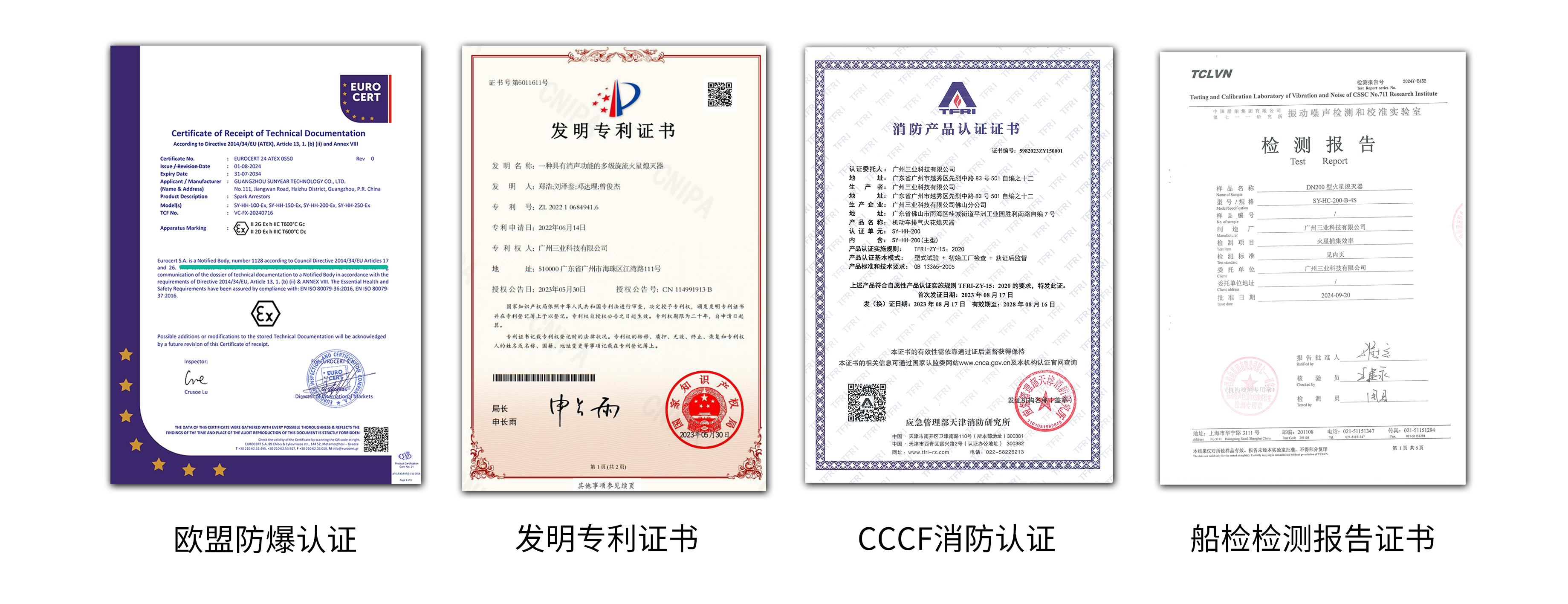 三業(yè)科技火花熄滅器證書(shū)